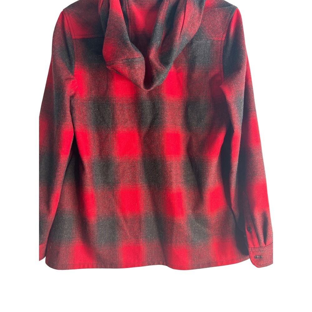 Pendleton Wool Hoodie Jacket Womens Small Red Black Buffalo Plaid Zip Up